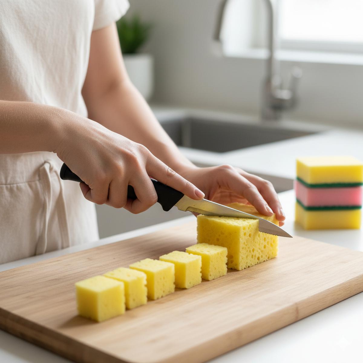 Memotong Spons Dapur