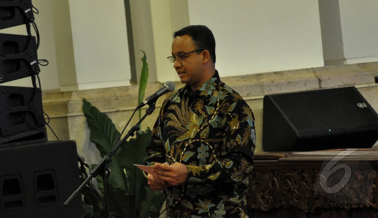 Mendikbud, Anies Bawesdan menyampaikan pidato di peringatan Hari Film Nasional di Istana Negara, Jakarta, Senin (30/3/2015). Presiden Joko Widodo menonton film nasional sebagai bentuk dukungan bagi perkembangan film nasional. (Liputan6.com/Faizal Fanani)