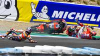Jorge Lorenzo, Dani Pedrosa dan Andrea Dovizioso sama-sama terjatuh pada balapan MotoGP Jerez, akhir pekan kemarin. (MotoGP)