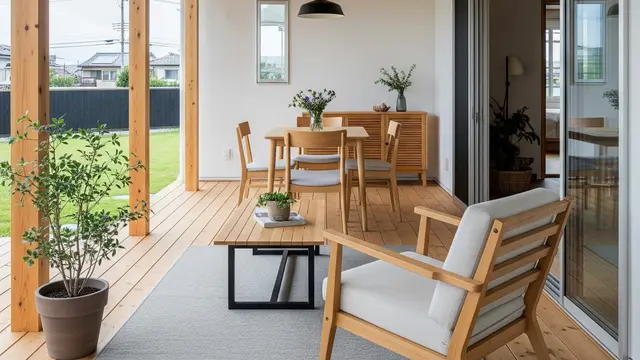 Model Teras Rumah Ala Skandinavia dengan Atap Kayu Terbuka yang Natural (Image by Gemini AI)