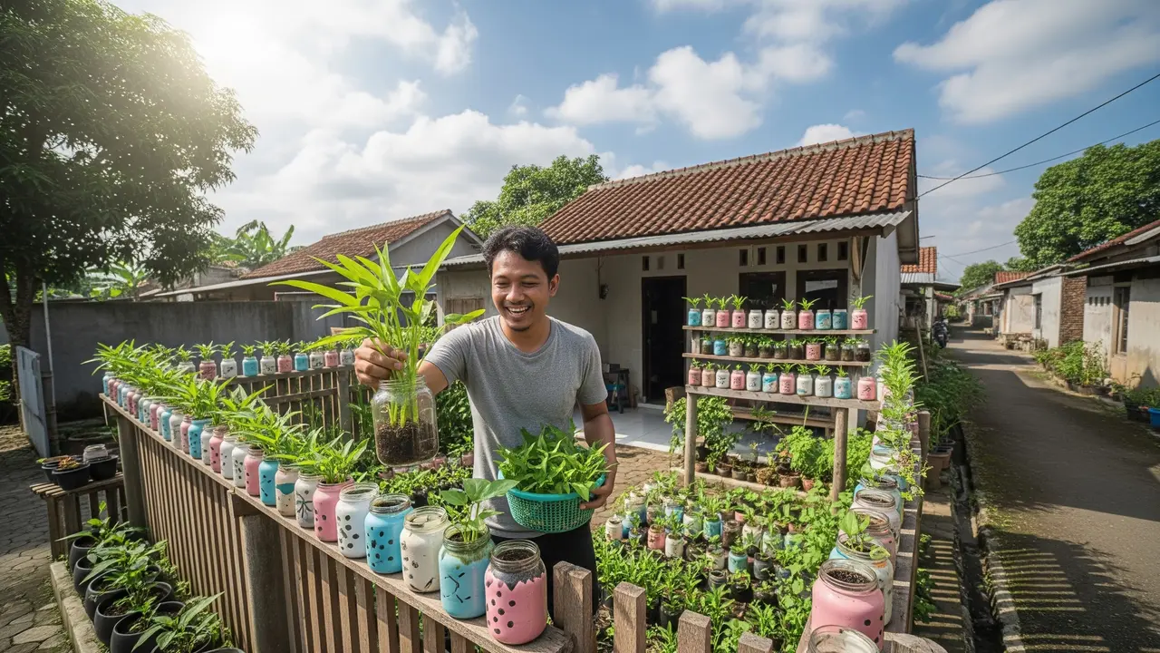 Cara Membuat Kebun Mini dari Toples Kue Bekas