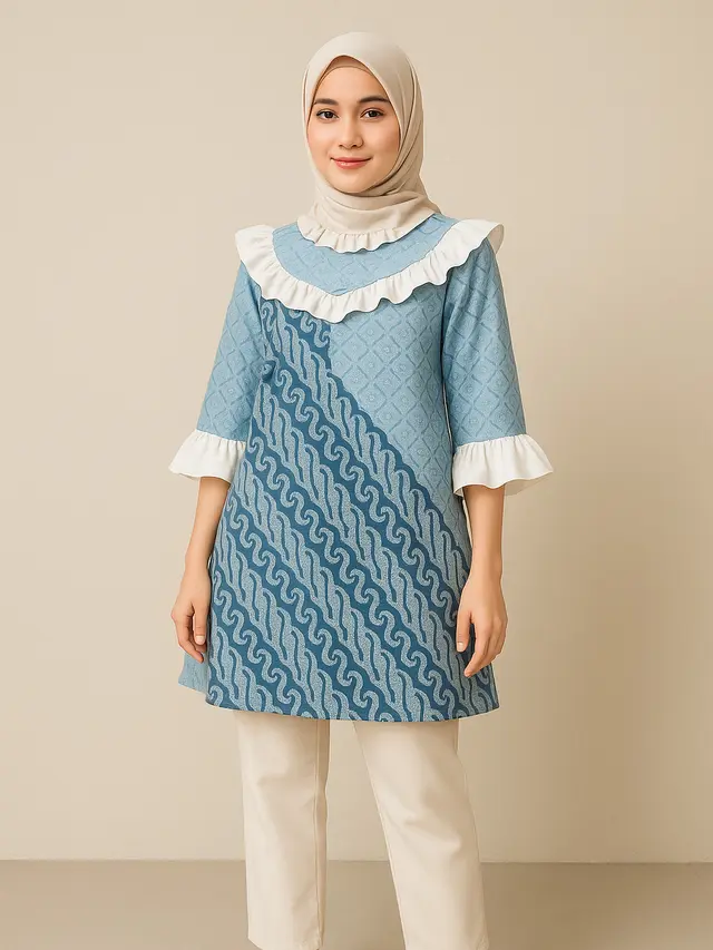 Model Tunik Batik Kombinasi 2 Warna/Ilustrasi gambar AI