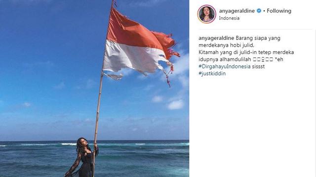 Pose Kibarkan Bendera Robek Anya Geraldine Bakal Kena Denda Rp 100 Juta Showbiz Liputan6 Com