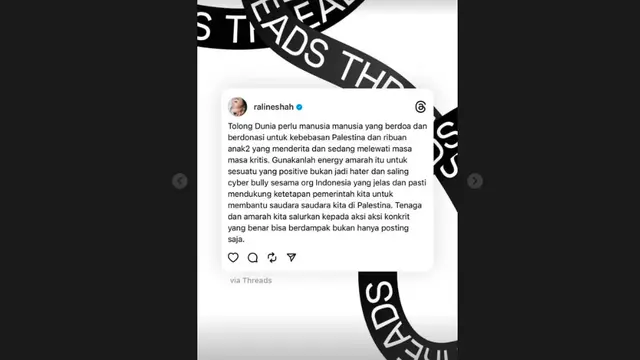 Raline Shah Ajak Masyarakat Berdoa dan Berdonasi untuk Palestina: Gunakan Energi Marah untuk Sesuatu yang Positif
