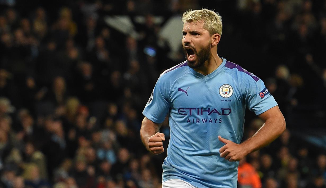 2. Sergio Aguero - Penyerang Manchester City ini memiliki catatan apik selama berkarier di kompetisi Premier League. Aguero menorehkan 180 gol serta empat kali merasakan gelar juara Premier bersama Manchester City. (AFP/Paul Ellis)