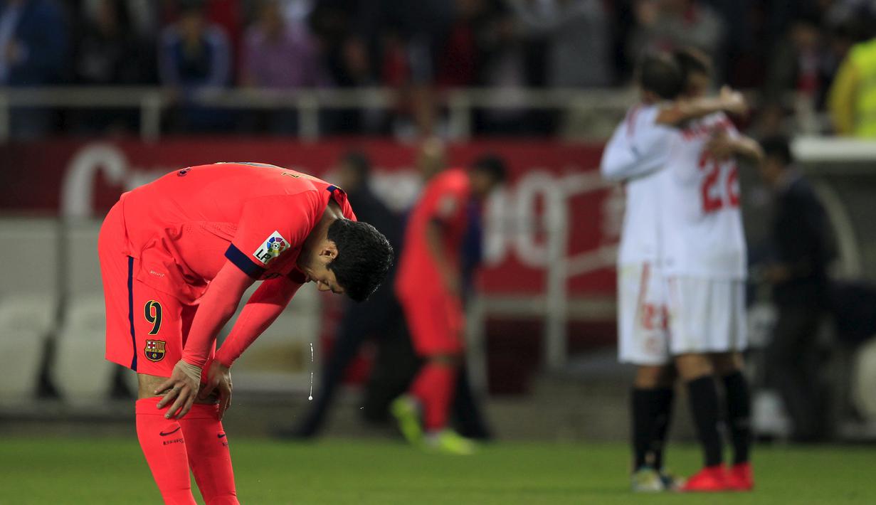 Luis Suarez tak menyangka pertandingan berakhir imbang meski Barcelona lebih dulu unggul 2-0 (REUTERS/Marcelo del Pozo)