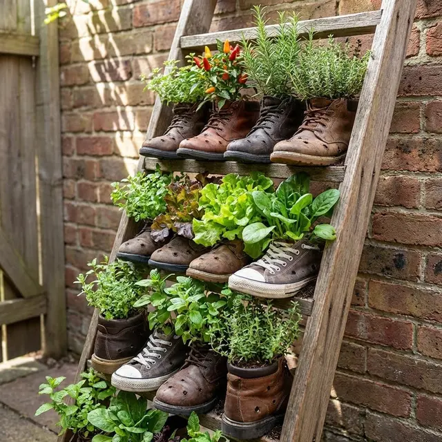 Desain Kebun Sayur Pakai Sepatu Bekas