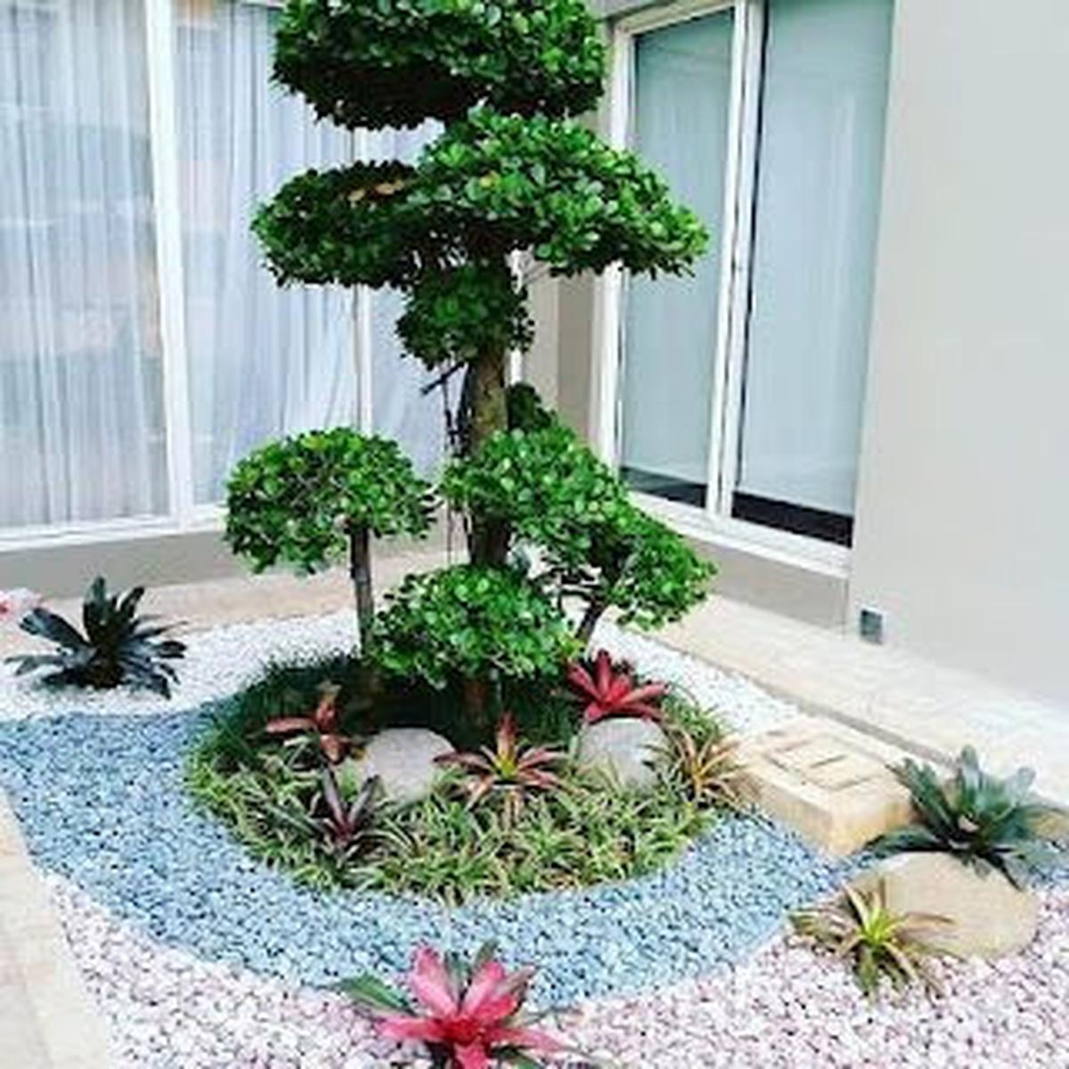 Ilustrasi Taman Depan Rumah Minimalis di Lahan Sempit dengan Kerikil Batu Koral (©Pinterest)