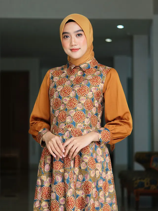 Midi Dress Muslim Kombinasi Batik Modern