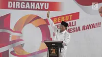 Ketua Dewan Pembina Partai Gerakan Indonesia Raya (Gerindra), Prabowo Subianto berpidato dalam acara Hari Ulang Tahun ke-10 Tahun yang digelar di kantor Dewan Pimpinan Pusat (DPP) Partai Gerindra, Jakarta, Sabtu (10/2). (Liputan6.com/Herman Zakharia)