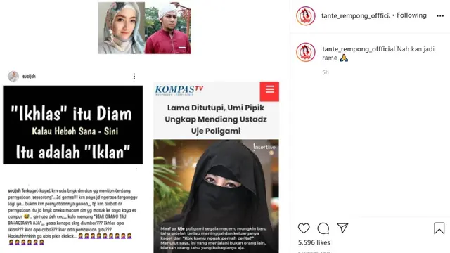 Umi Pipik - Suci mantan istri Sunu eks Matta Band (Foto: Instagram/@tante_rempong_offficial)