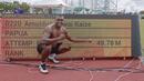 Meski meraih medali emas, Arnoldus Gawai Kaize belum mampu memecahkan rekor PON sejauh 50,26 meter yang dipegang atlet Jawa Timur, Hermanto yang dibuatnya pada ajang PON XVIII Riau tahun 2012. (PB PON XX Papua/Ady Sesotya)