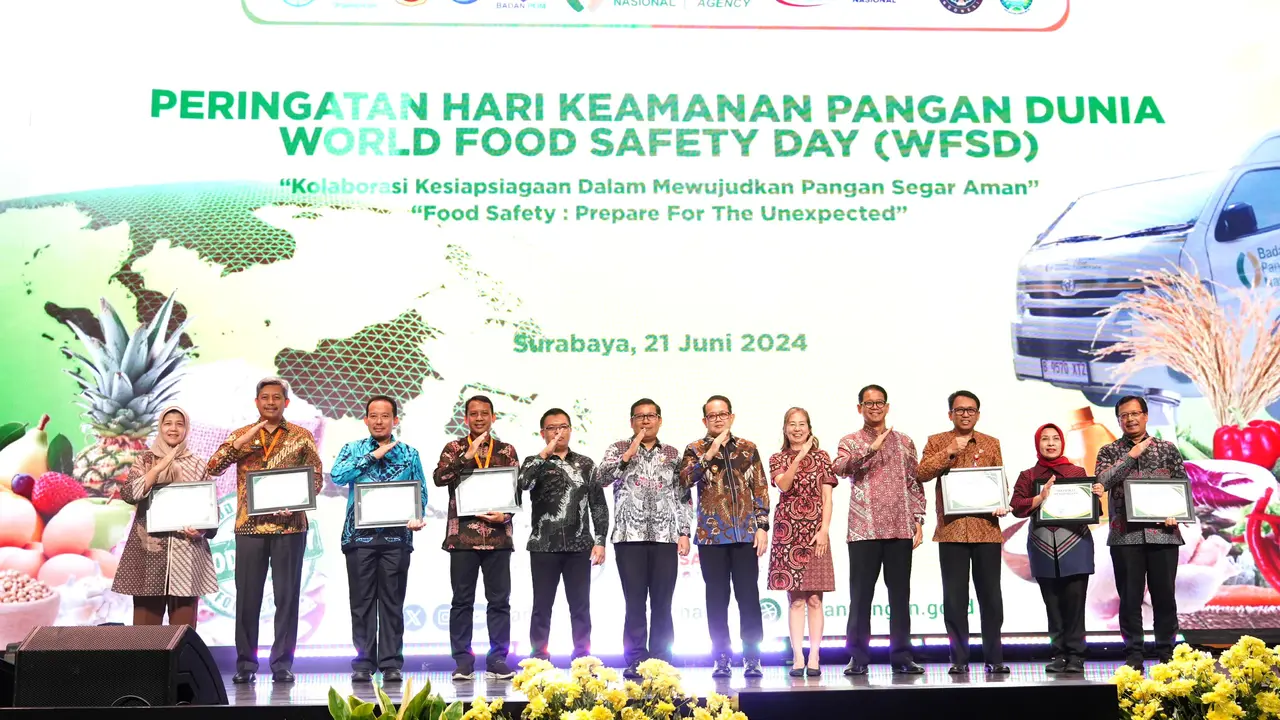 Peringatan Hari Keamanan Pangan Dunia atau World Food Safety Day (WFSD) digelar pada Jumat (21/6/2024) di Surabaya, Jawa Timur.