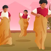 Ilustrasi balap karung, lomba 17 Agustusan. (Image by freepik)