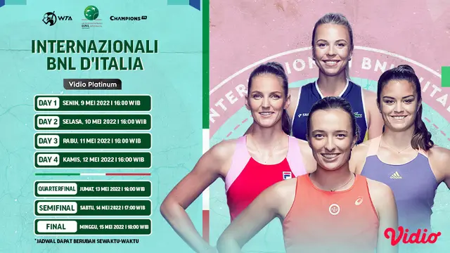 Link Live Streaming WTA 1000 Internazionali BNL d'Italia 2022 di Vidio Pekan Ini