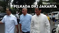 Anis Baswedan dan Sandiaga Uno bakal berpasangan dalam Pilkada DKI Jakarta keduanya terlihat semringah saat pergi menunaikan ibadah salat jumat