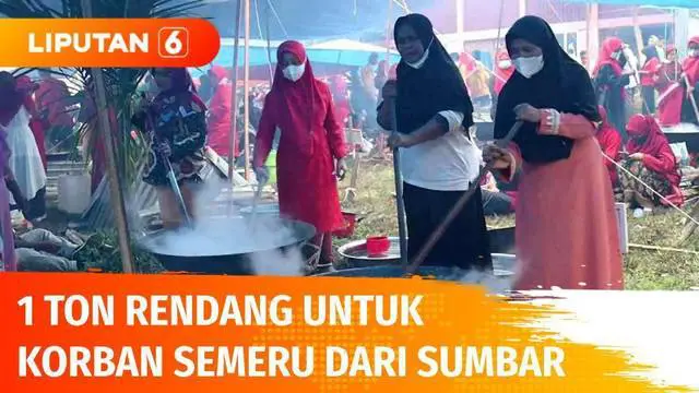Peduli sesama, ratusan warga di Kabupaten Dharmasraya, Sumatera Barat membuat rendang sebanyak 1 ton untuk dikirimkan kepada warga korban letusan Gunung Semeru.