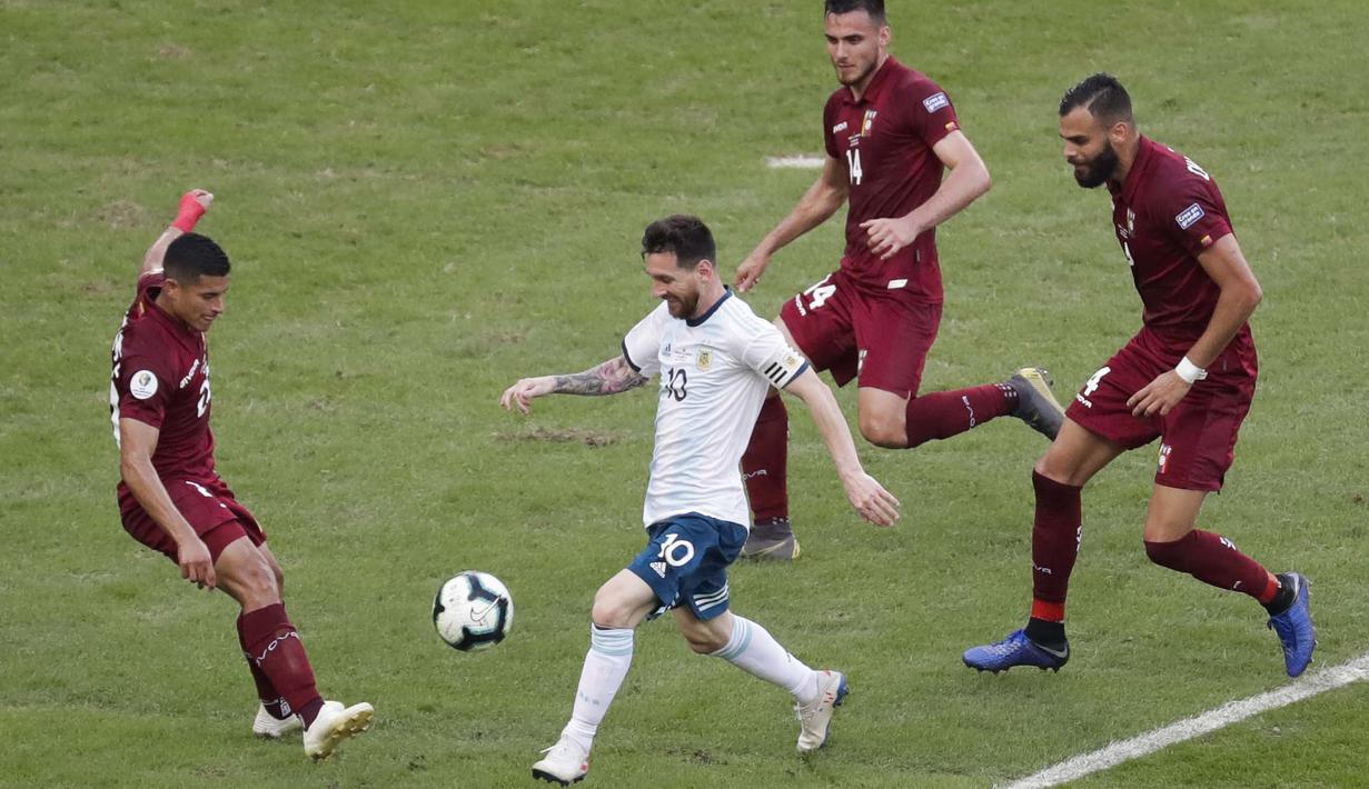 Lionel Messi masih belum menunjukkan performa terbaiknya di sepanjang gelaran Copa America 2019. (AP/Silvia Izquierdo)