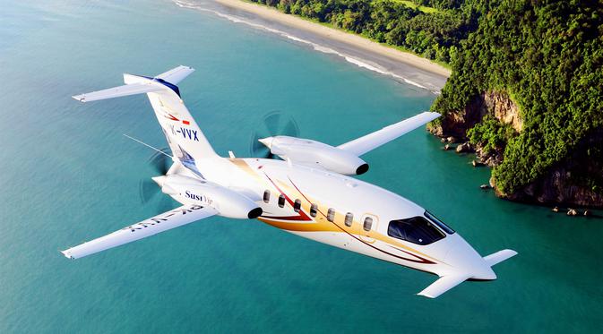 <p>Pesawat Susi Air type Piaggio P-180 Avanti II. (Dok susiair.com)</p>