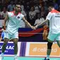 Ganda putra Indonesia, Pramudya Kusumawardana/Yeremia Erich Yoche Yacob Rambitan, saat tampil pada semifinal bulutangkis beregu putra SEA Games 2023, di Phnom Penh Kamboja, Rabu (10/5/2023). (Bola.com/PBSI)