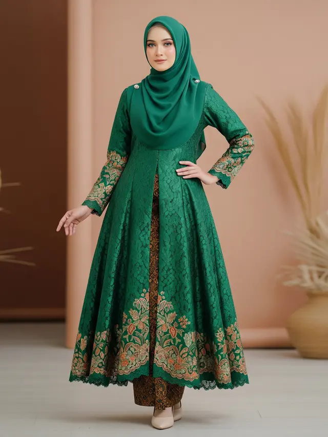 Gamis Batik Brokat 2026 Warna Elegan (Image by Gemini AI)