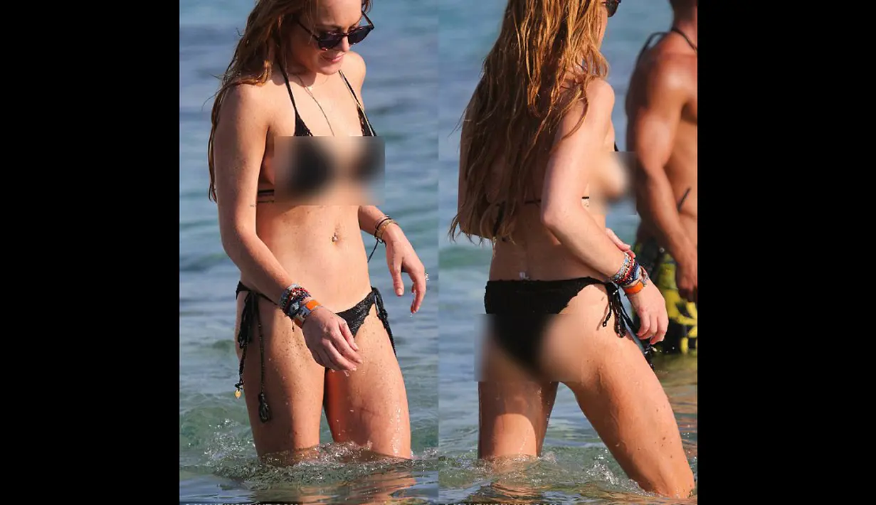 Lindsay Lohan tampil seksi saat liburan ke pantai di pulau Mykonos, Yunani (Dailymail.co.uk)