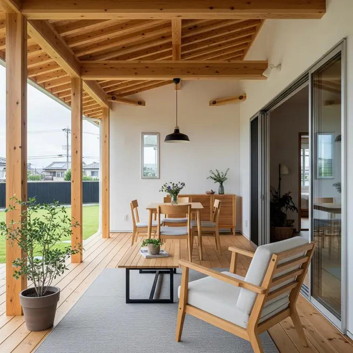 7 Model Teras Rumah Ala Skandinavia dengan Atap Kayu Terbuka yang Natural