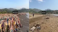 Pandawara Grup membersihkan Pantai Cibutun Loji di Sukabumi, kondisi sebelum dan sesudahnya buat tercengang. (Dok: Instagram Pandawara Grup)