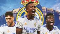 Real Madrid - Federico Valverde, Eder Militao, Vinicius (Bola.com/Adreanus Titus)