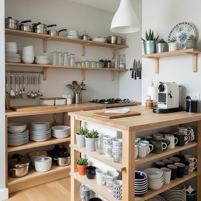 Desain Dapur Kecil Minimalis dengan Rak Terbuka (Image by Gemini AI)