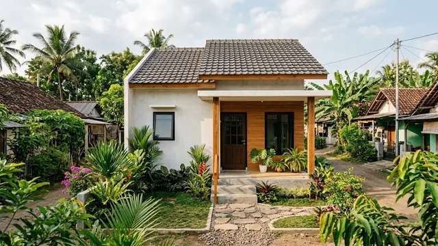 Fasad Minimalis dengan Sentuhan Kayu Solid