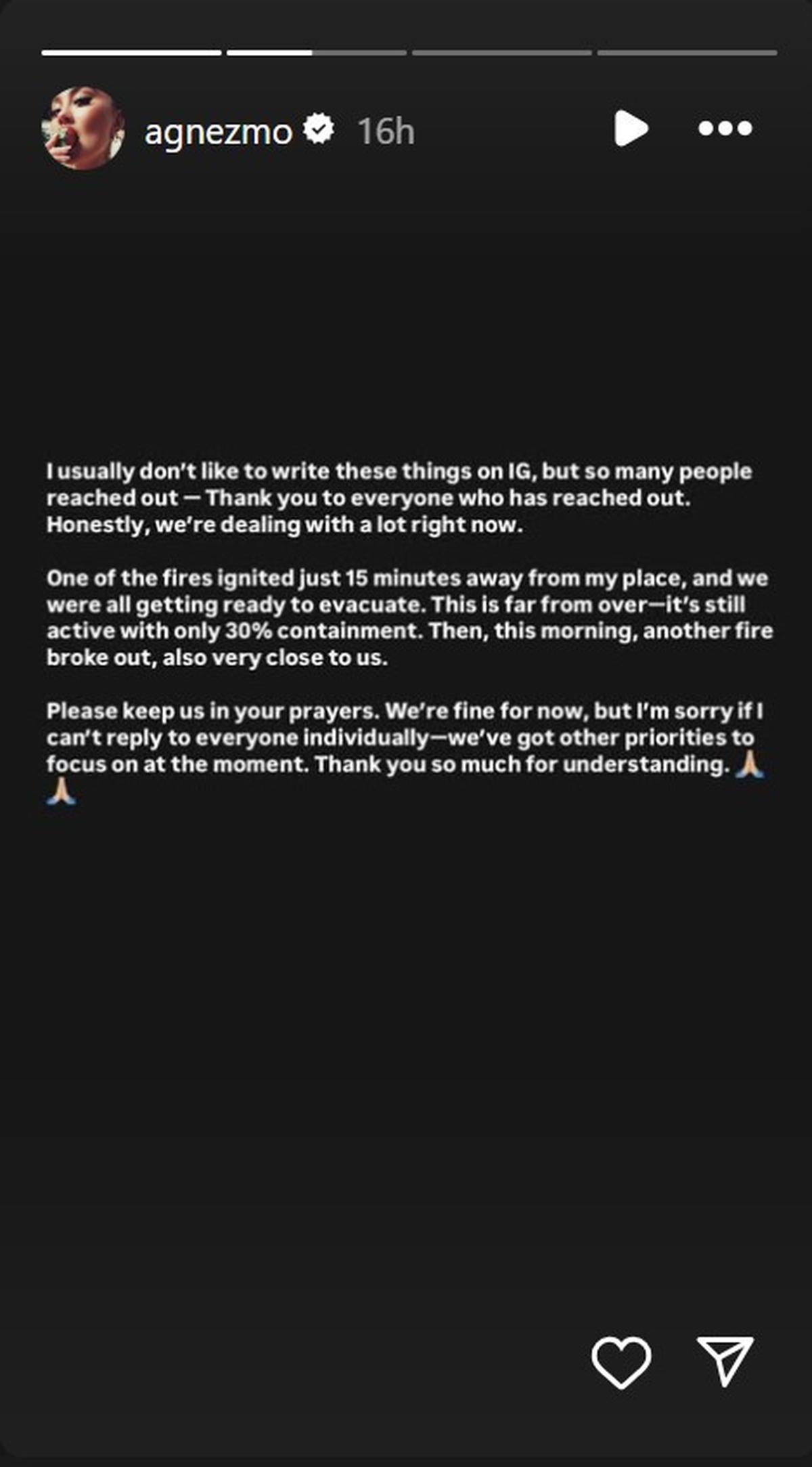 Agnez Mo Kabarkan Kondisinya Setelah Kebakaran Hutan di Los Angeles Saat Ini, Meminta Doa & Berterima Kasih Banyak Orang Mengkhawatirkannya