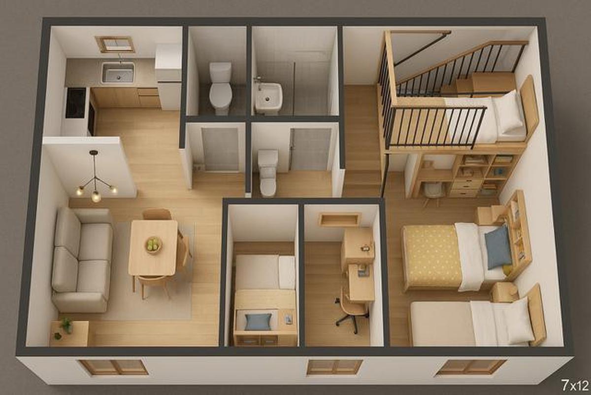 7 Denah Rumah 8x15 m dengan 3 Kamar Tidur untuk Keluarga Muda, Nyaman dan Hemat Ruang