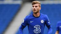 1. Timo Werner - Bomber berusia 24 tahun asal Jerman ini didatangkan Chelsea dari klub Bundesliga RB Leipzig. Chelsea mengeluarkan dana sebanyak 53 juta euro untuk melabuhkan Kai Havertz dari RB Leipzig. (AFP/Glyn Kirk)