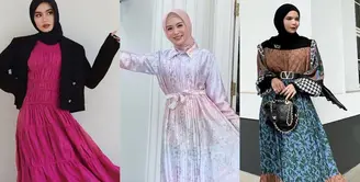 Saat mengenakan gamis, Ayana Moon kerap memadukannya dengan hijab segi empat warna senada dengan gamis-nya. Penampilannya dilengkapi pointed heels. [Foto: IG/xolovelyayana].