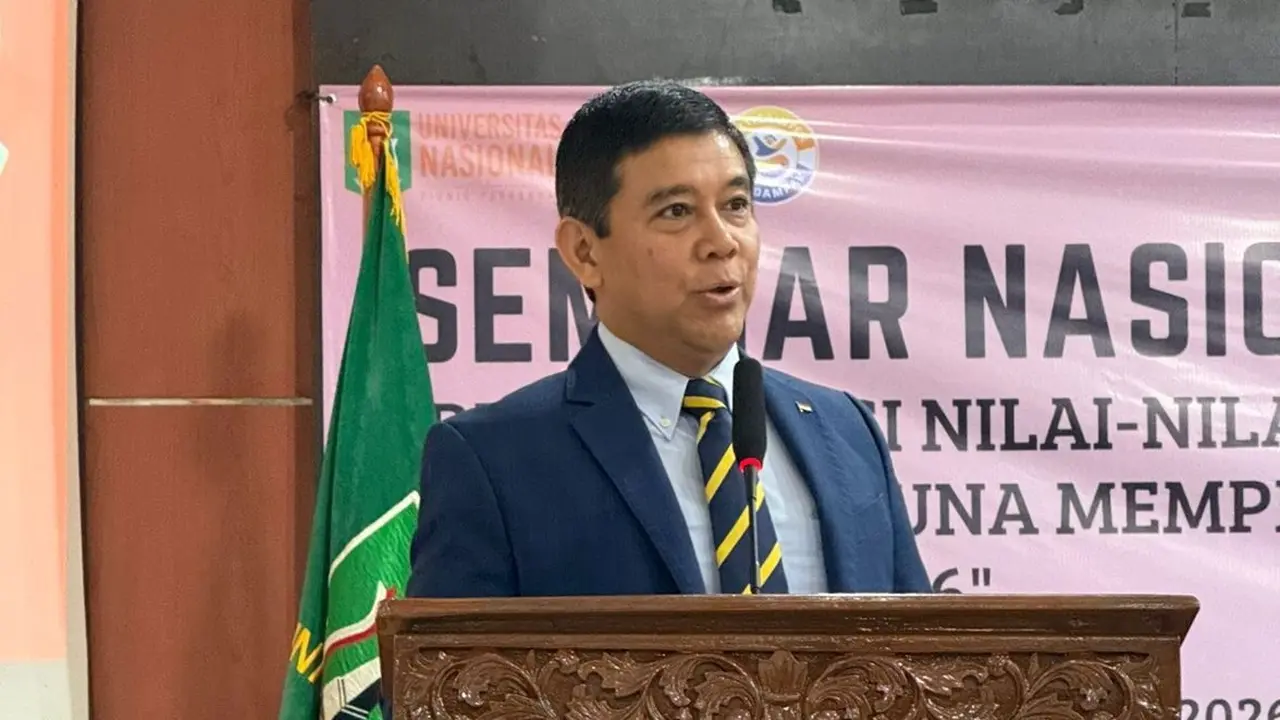 Guru Besar Ilmu Politik Universitas Nasional (Unas), Prof. Dr. Yuddy Chrisnandi saat menyampaikan kuliah umum di Unversitas Nasional. (Istimewa)