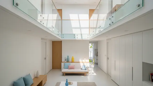 Void dengan Dominasi Warna Terang dan Material Transparan