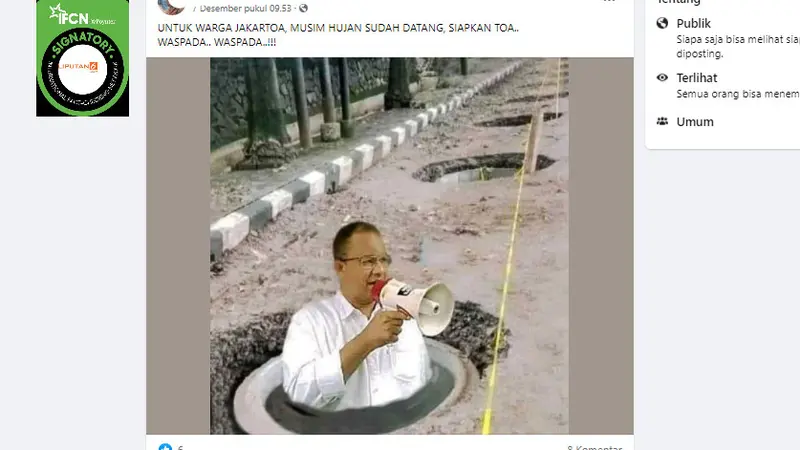 Cek Fakta Liputan6.com menelusuri foto Anies Baswedan masuk lubang resapan air