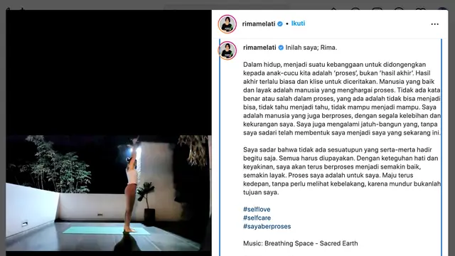 Unggahan Rima Melati Adams. (Foto: Dok. Instagram terverifikasi @rimamelati)
