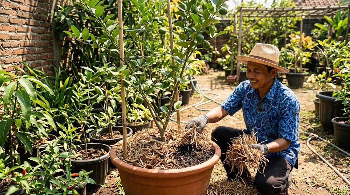 Cara Menjaga Akar Tabulampot Tetap Sejuk Saat Musim Kemarau/AI Generated