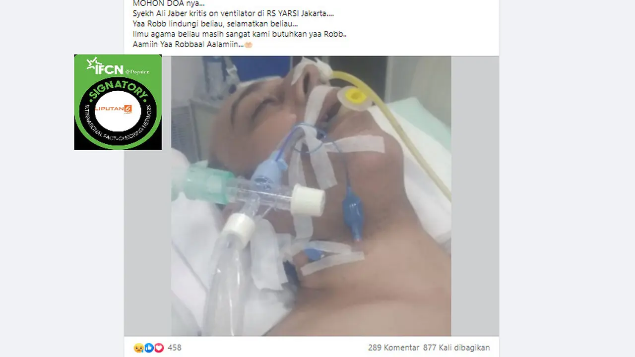 Cek Fakta Liputan6.com menelusuri informasi Syekh Ali Jaber dalam kondisi kritis
