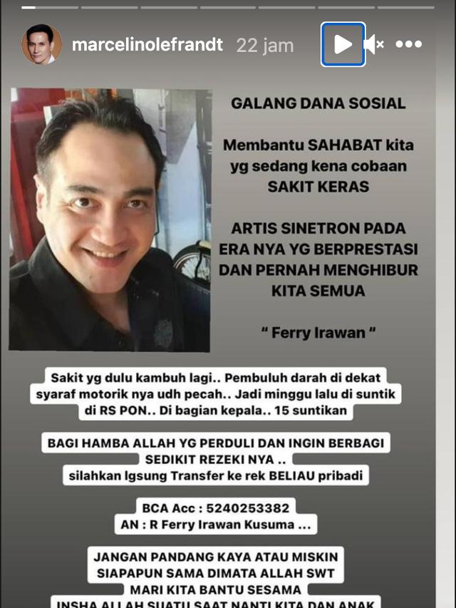 Unggahan tentang Ferry Irawan. (Foto: Instagram @marcelinolefrandt)