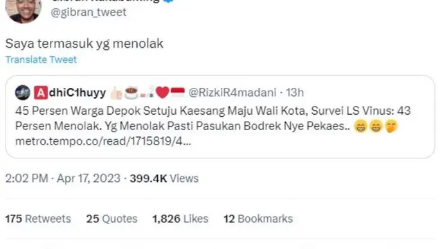 Sebagian Warga Depok Setuju Kaesang Pangarep Maju Jadi Wali Kota, Gibran Rakabuming Justru Termasuk yang Menolak