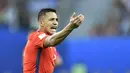 Alexis Sanchez menempati urutan keempat pemain termahal Arsenal dengan nilai transfer kurang lebih sebesar 42,5 juta Pounds. Sanchez didatangkan Arsenal pada 10 Juli 2014 dari Barcelona. (AP/Martin Meissner)