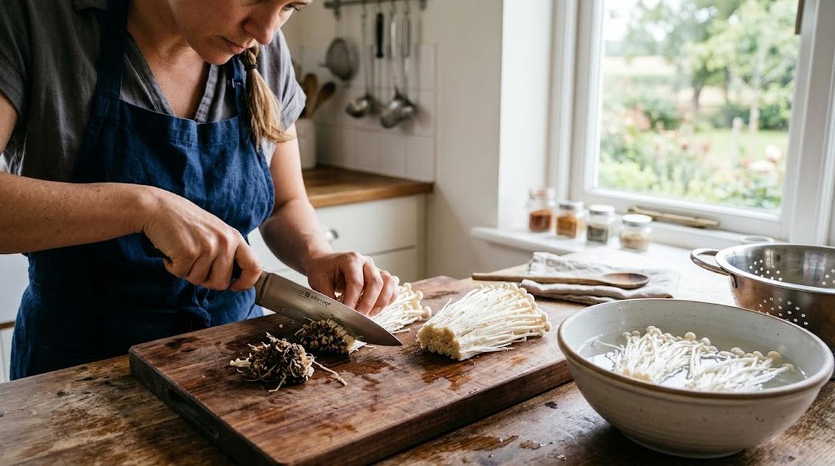 Cara Membersihkan Jamur Enoki Sebelum Dimasak/AI Generated