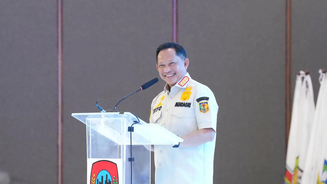 Mendagri Tito Karnavian saat menyampaikan sambutan kunci pada Rapat Kerja APEKSI Komisariat Wilayah I