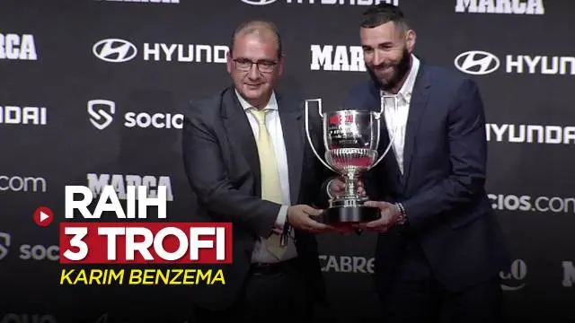 VIDEO: Striker Real Madrid, Karim Benzema Raih 3 Trofi dalam Semalam