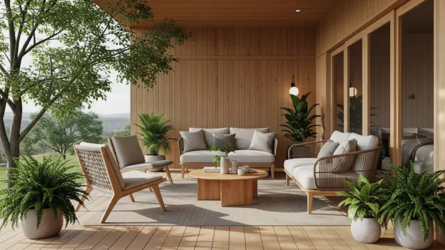 Teras Rumah Pedesaan yang Adem dengan Konsep Semi Outdoor (Gemini AI)