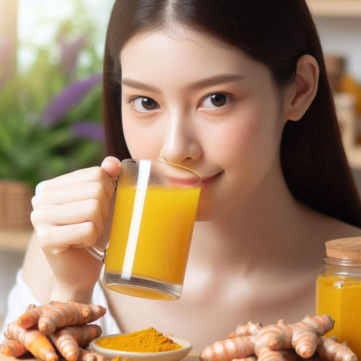 Ilustrasi Minum Jamu Kunyit Asem