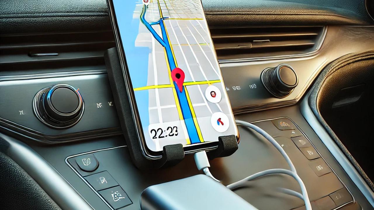 Cas HP di mobil sambil membuka google maps